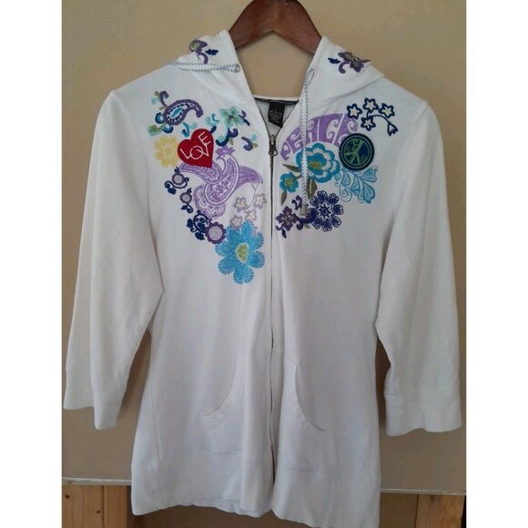 International Concepts Size Large Embroidered Boho Hippie 60s Zip Hooded Jacket - Picture 1 of 8